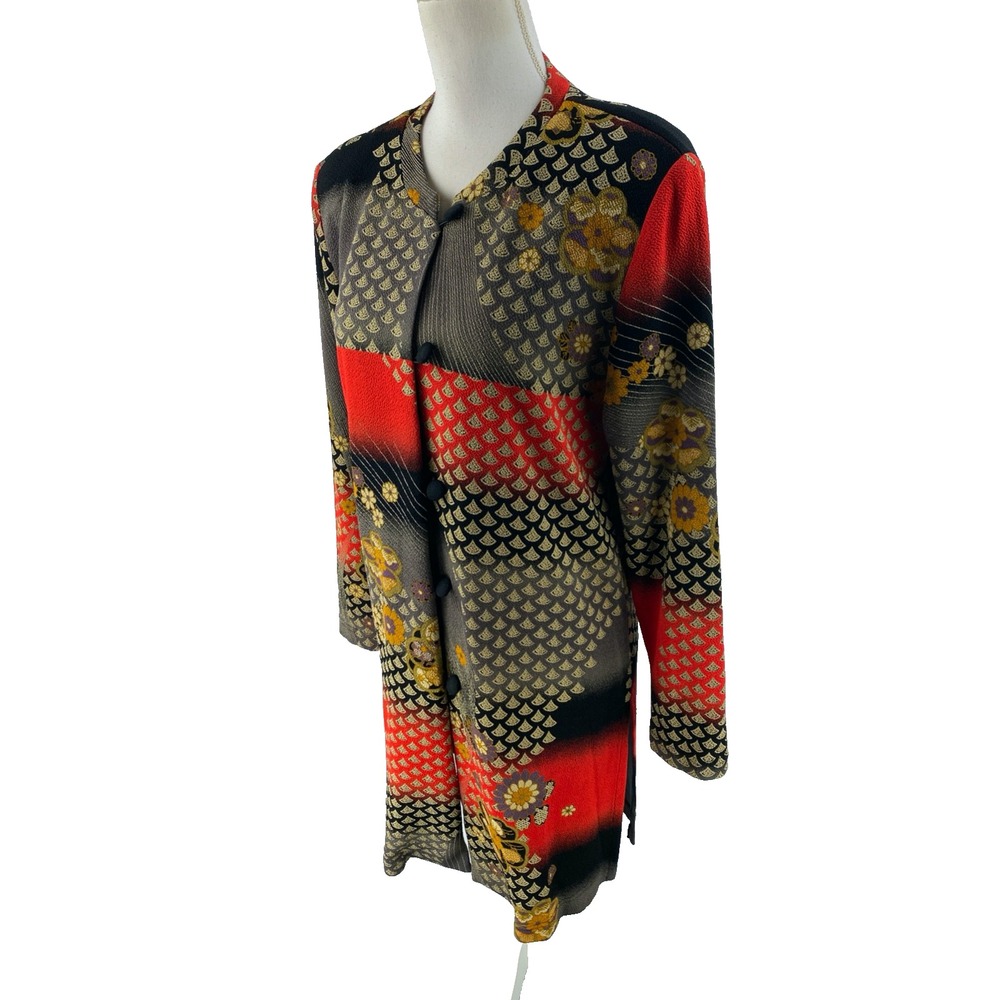 Moonlight Y&S Fashion L Oriental Floral Long Line Jacket Art to Wear Boho Asian - Picture 5 of 11